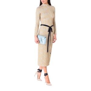 Christopher Kane Designer Long Sleeve Midi Dress in Pink with Black Sash